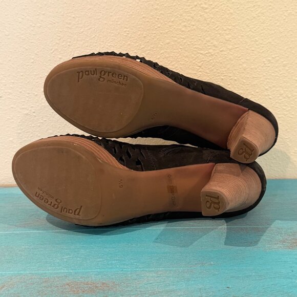 Paul Green Tacey Cutout Black Suede Heel Ankle Boots Booties Peeptoe Sz 6.5 - Picture 11 of 11